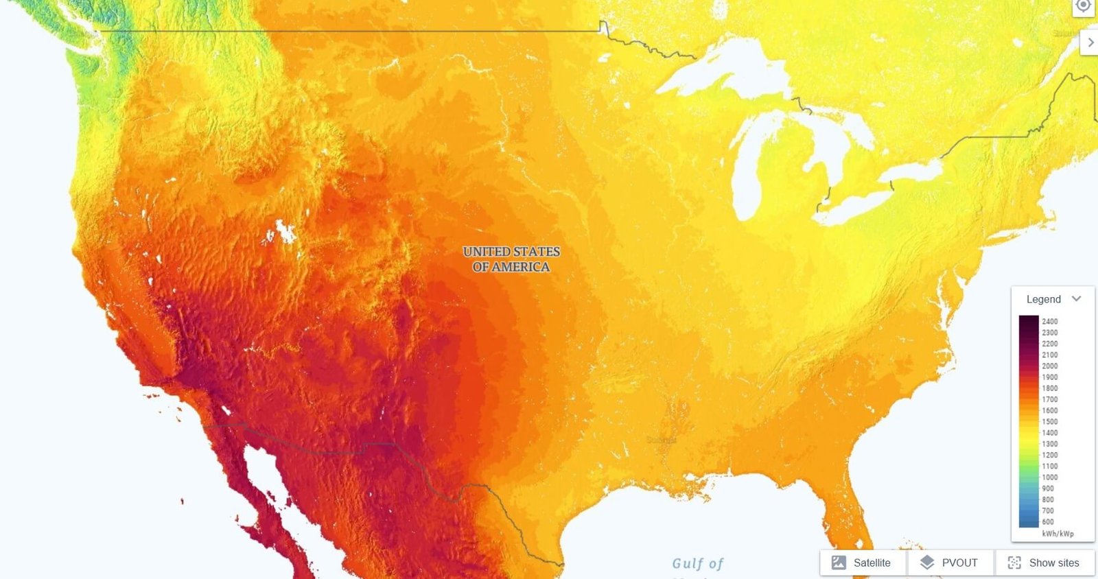 GHI solar irradiance north america