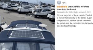 renogy flexible solar panel mounted on boat bimini